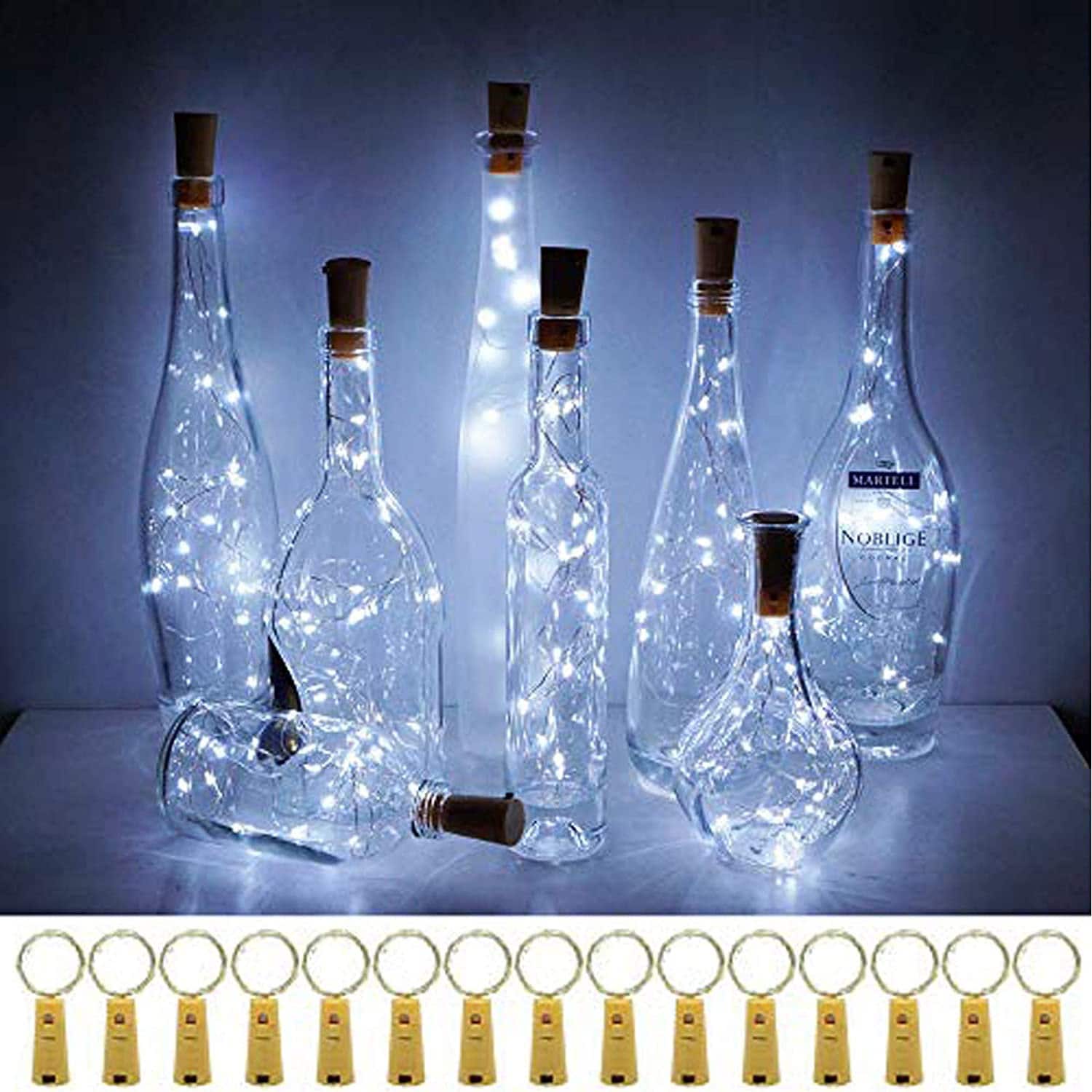 Fairy Lights Cork Silver Wire Lamp 15 LED 6 Pack Wine Bottle Lights with Cork 