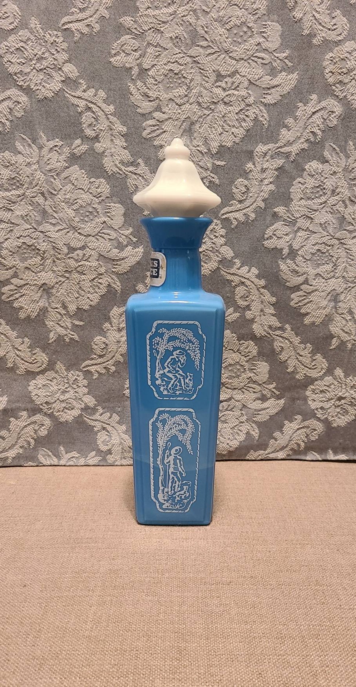 Vintage Jim Beam Whiskey Decanter Bottle Blue & White Etsy