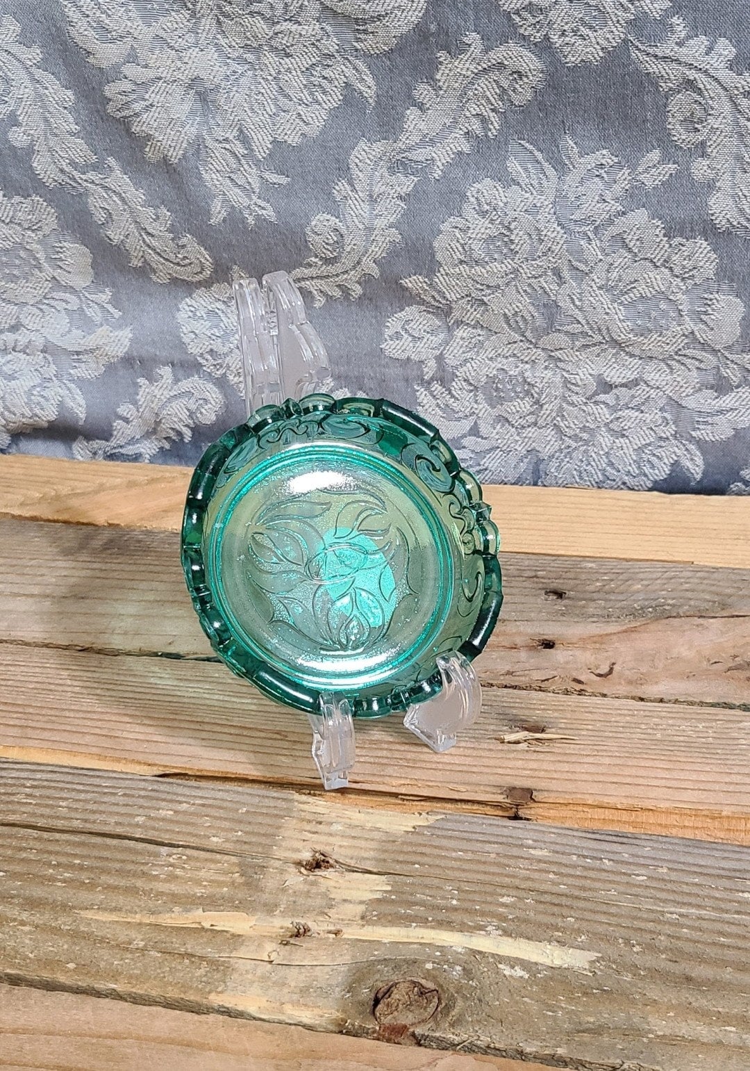 Vintage Fenton Glass Green Glass Fenton Candle Holder Made in the USA
