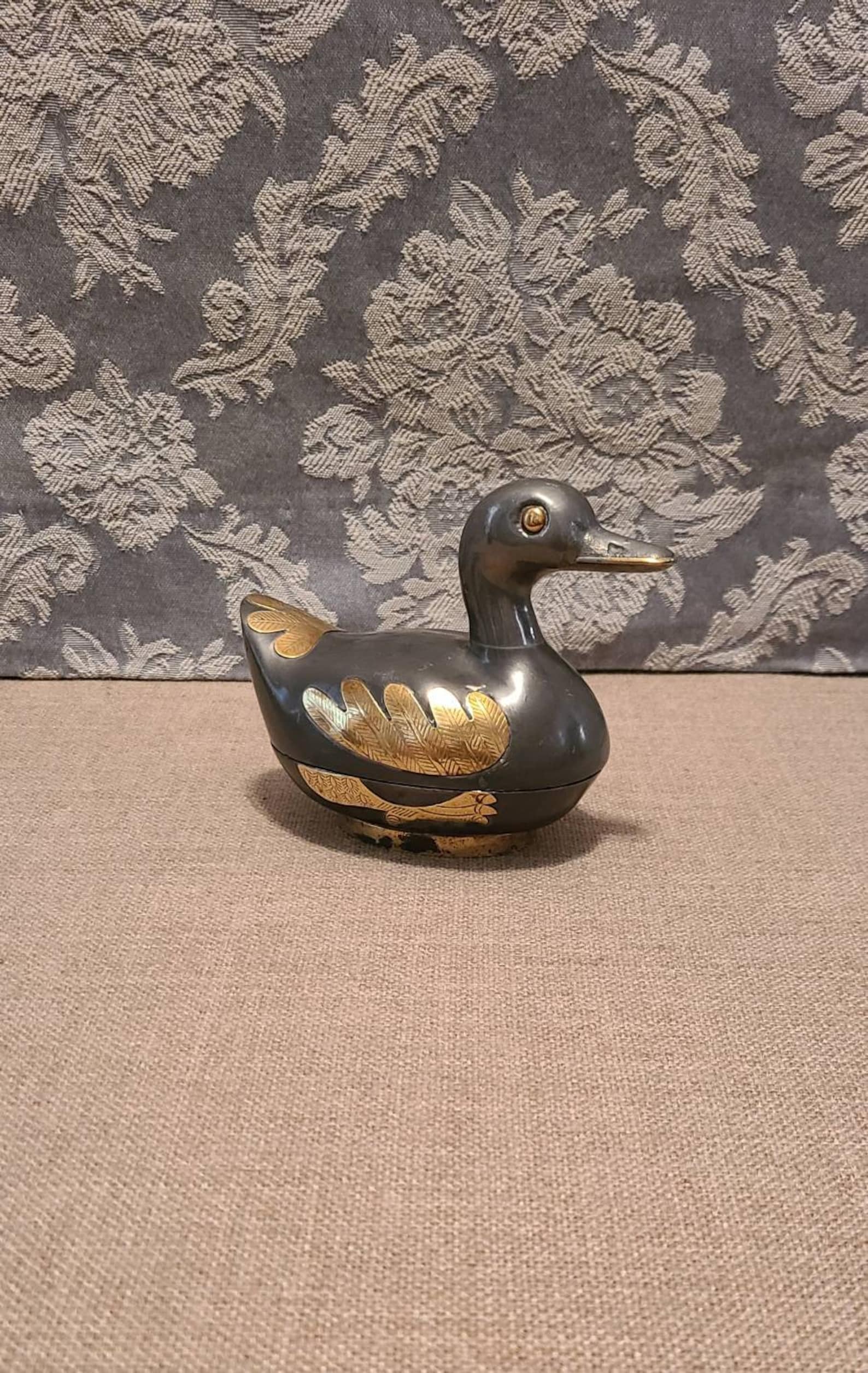 Vintage Solid Pewter & Brass Duck Bowl With Lid Trinket Etsy UK
