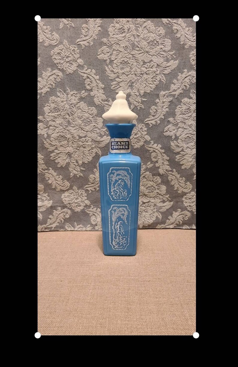 Vintage Jim Beam Whiskey Decanter Bottle Blue & White Etsy