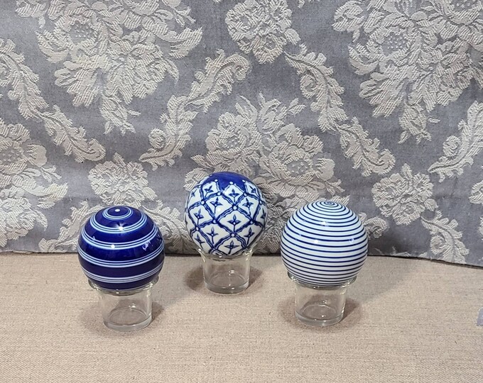 Vintage Carpet Balls Blue and White Set of 3 Porcelain Carpet Balls