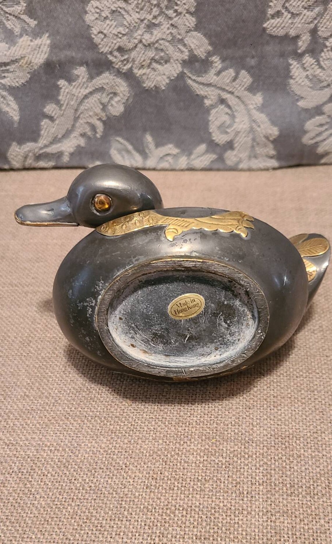 Vintage Solid Pewter & Brass Duck Bowl With Lid Trinket Etsy UK