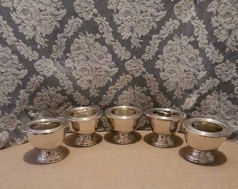 Vintage Victor Silver Co Silver Soldered Pedestal Bowls R0110 The Christopher Inn 5 Silver Bowls w/5 R0111 Silver Rim Lids Paul Revere Bowls