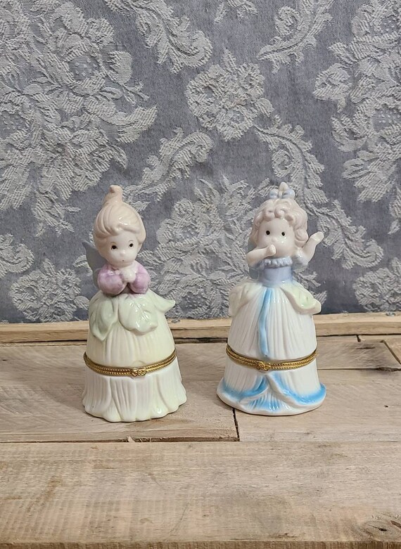Vintage Porcelain Angel Figurine Jewelry Trinket Boxe… Gem