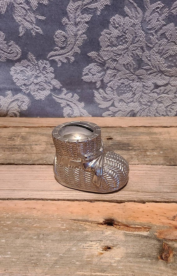 Vintage Baby Bootie Silverplate Coin Bank Vintage 