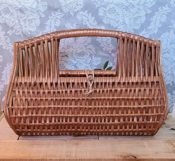 Vintage Wicker Basket Purse Vintage Picnic Basket… - image 3