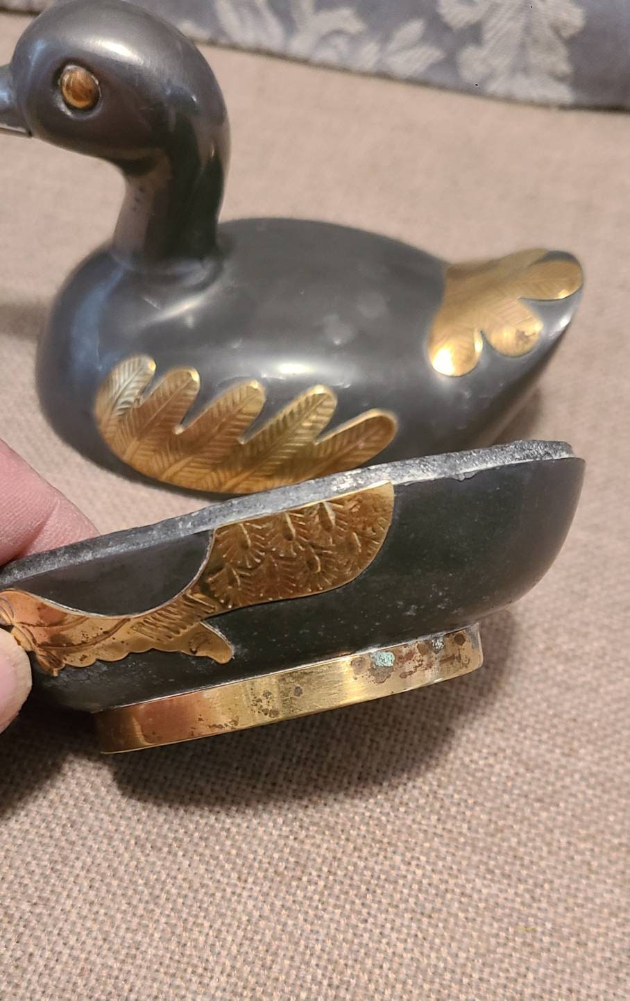 Vintage Solid Pewter & Brass Duck Bowl With Lid Trinket Etsy UK