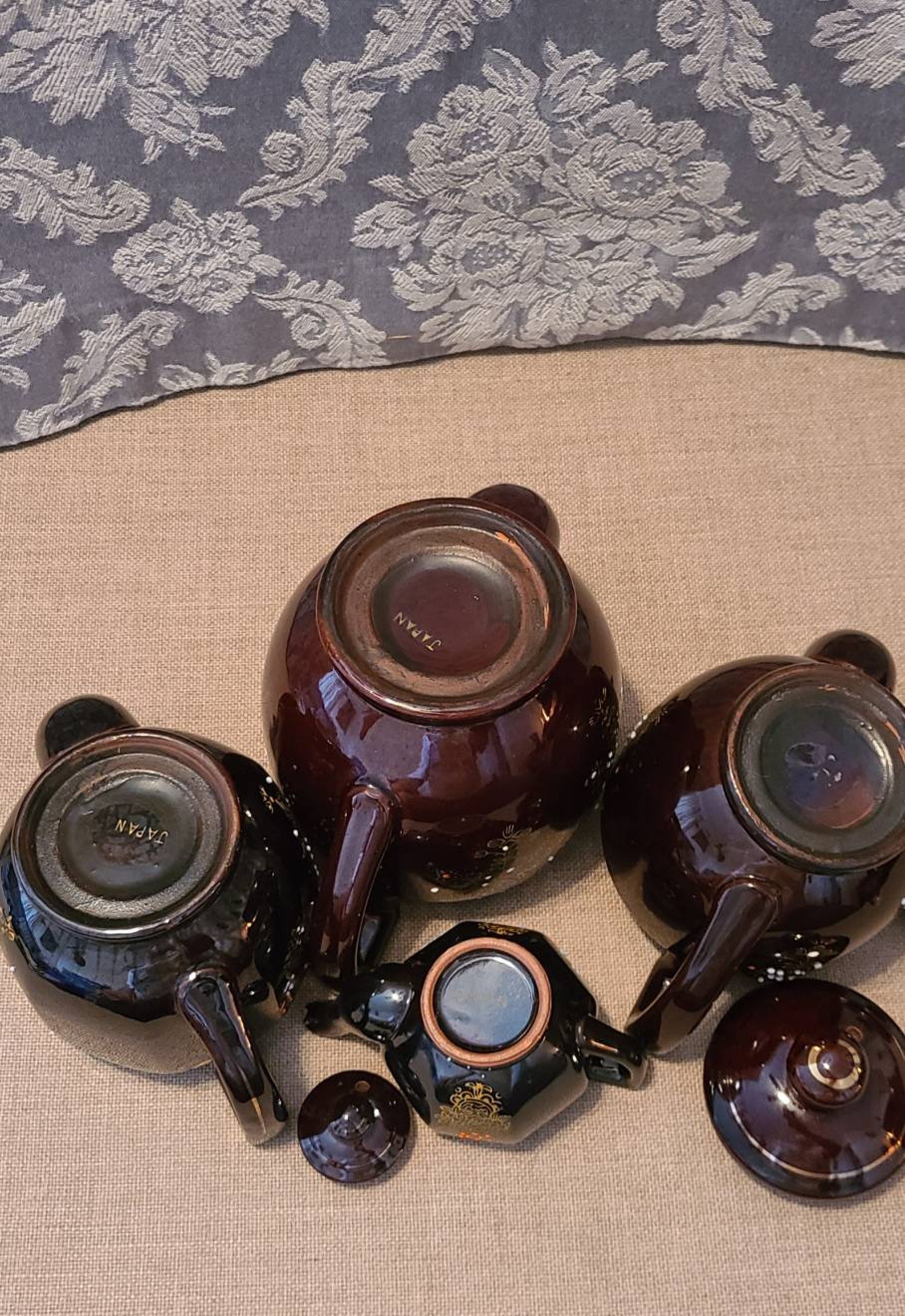 Vintage Brown Redware Japan Teapot With Hand Painted Design Etsy