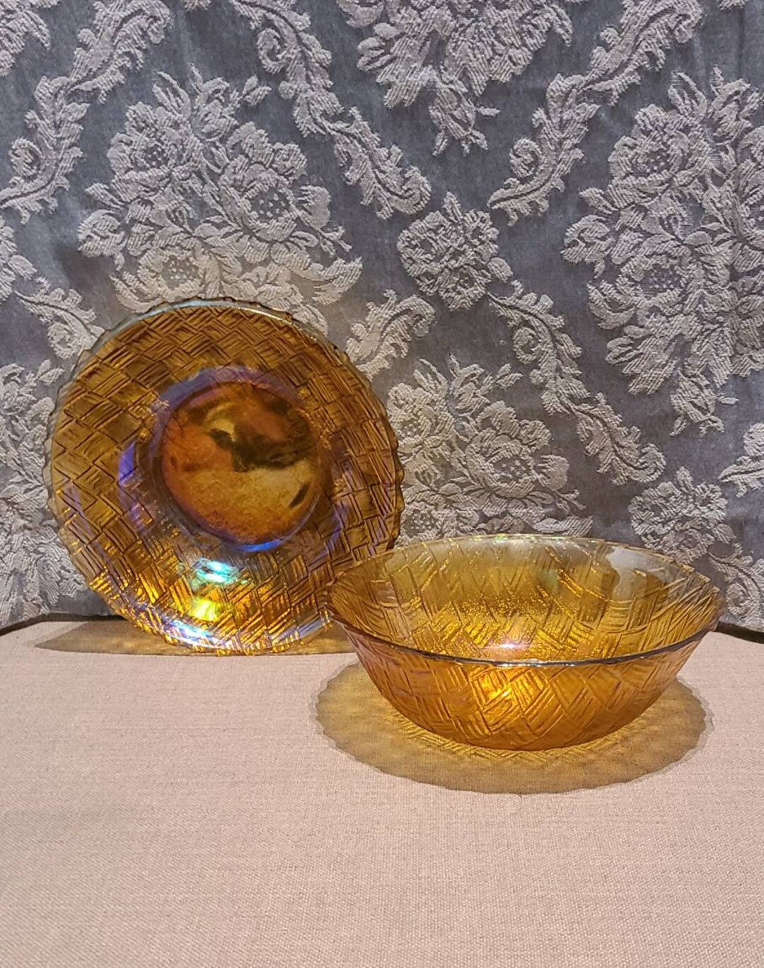 Vintage Carnival Glass Depression Glass Marigold Amber Bowls Vintage