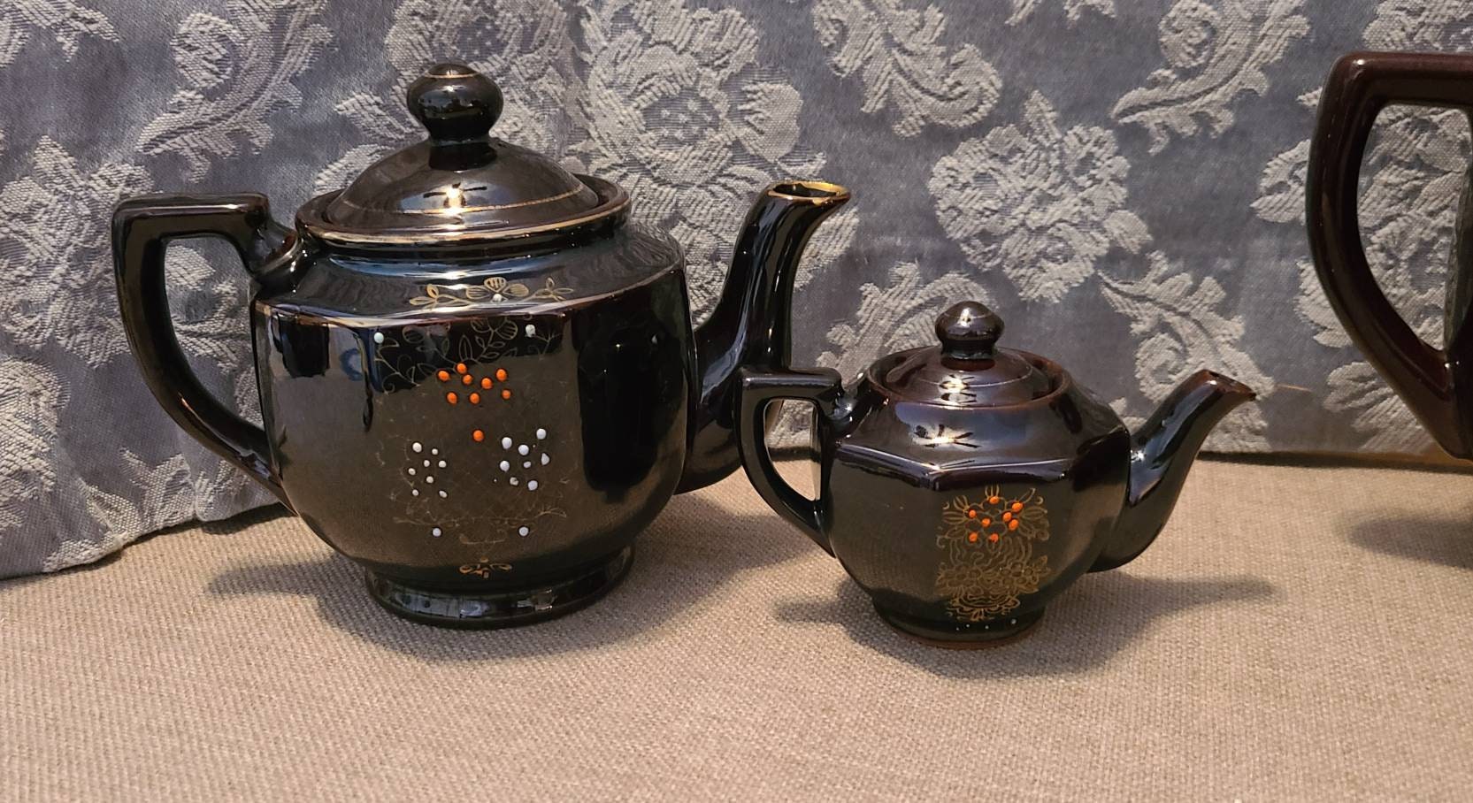 Vintage Brown Redware Japan Teapot With Hand Painted Design Etsy