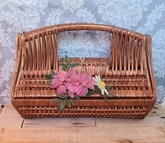 Vintage Wicker Basket Purse Vintage Picnic Basket… - image 1