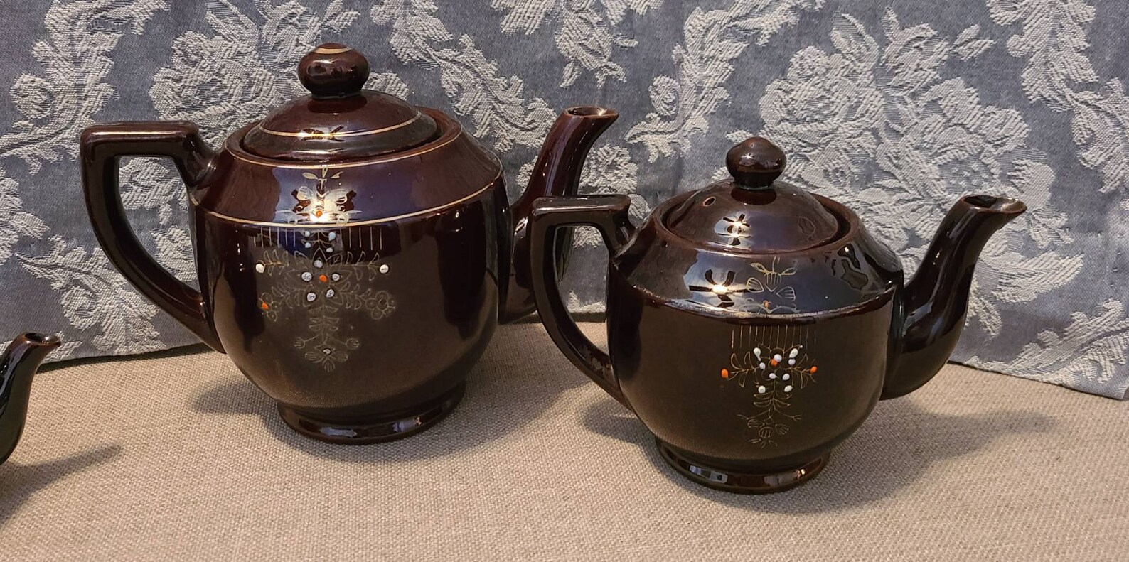 Vintage Brown Redware Japan Teapot With Hand Painted Design Etsy
