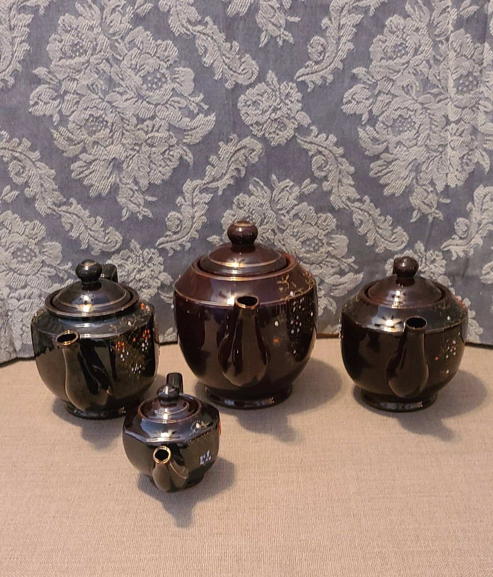 Vintage Brown Redware Japan Teapot With Hand Painted Design Etsy