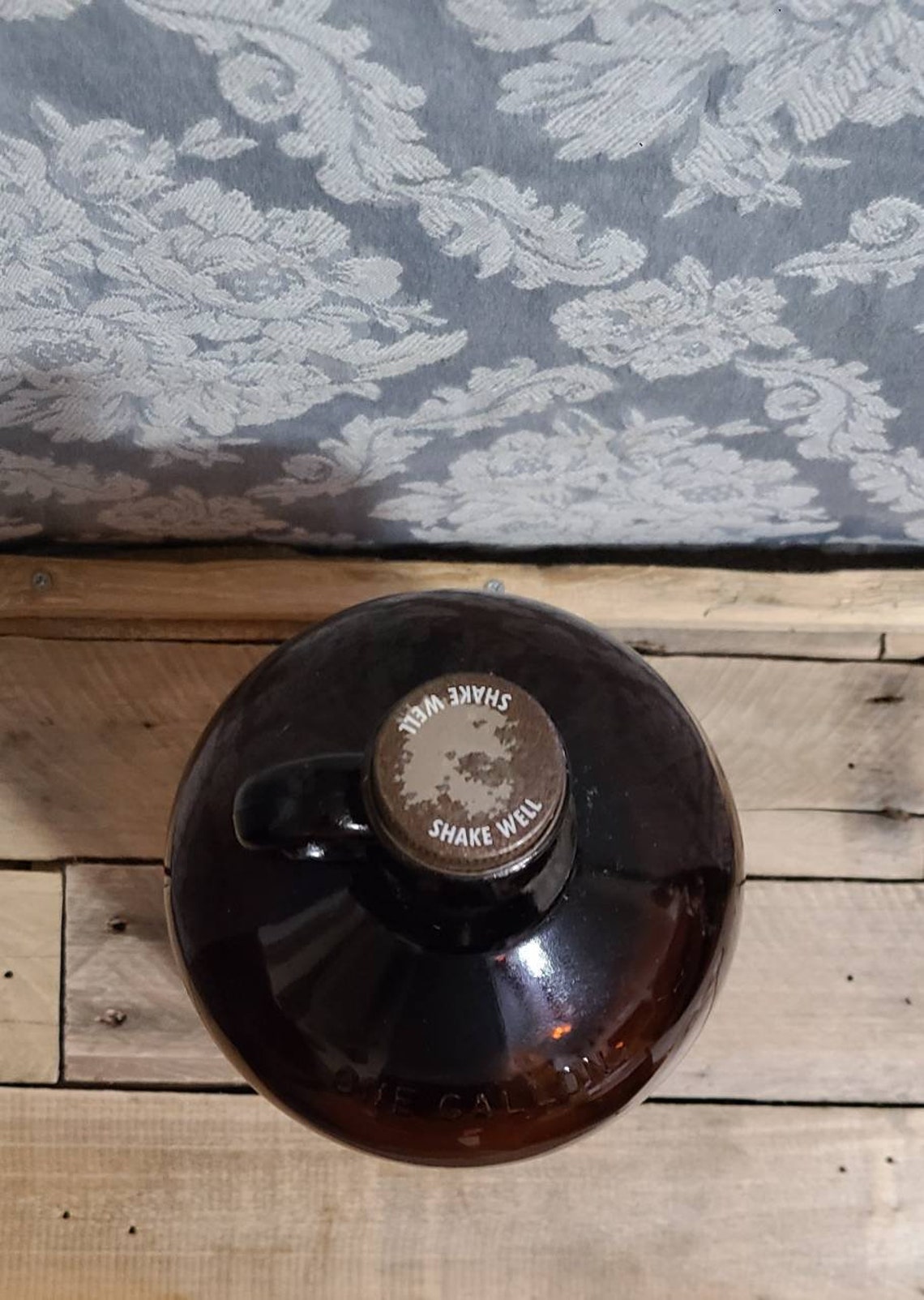 Vintage Brown Glass Gallon Jug With Metal Lid Vintage Amber Etsy