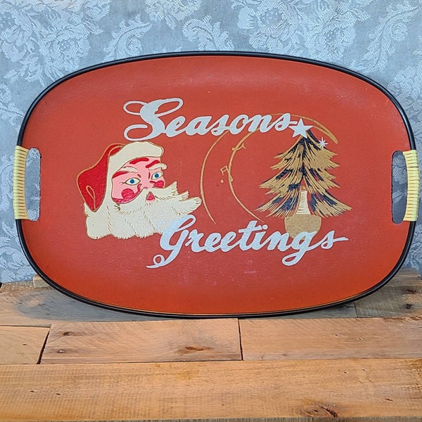 Vintage Seasons Greetings Santa Serving Tray 1950s Vintage Serving Tray Antique Serving Tray Vintage Santa Tray Vintage Christmas