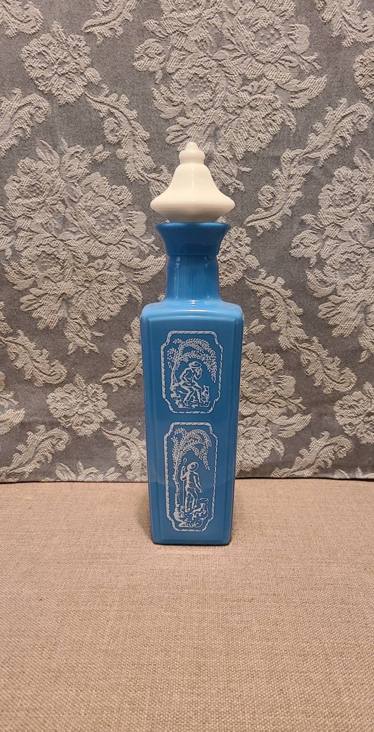 Vintage Jim Beam Whiskey Decanter Bottle Blue & White Etsy