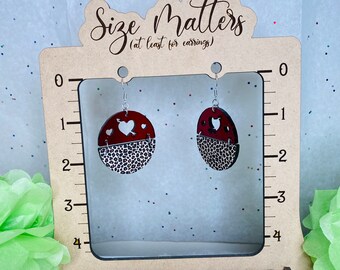 Valentine's Day Earrings - Earrings with Hearts - Acrylic Earrings - Circular Dangle Earrings - Love - Leopard Print Earrings