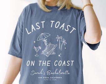 Custom Beach Bachelorette Shirts Coastal Personalized Bach Matching Tees for Bridal Party Last Toast on Coast Group Party Girls Trip Shirts