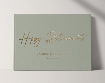 Retirement Party Guest Book, Retiring Boss Farewell Gift for Coworker Custom Hardcover Foil Guestbook Retirement Gift, Retired Congrats Gift