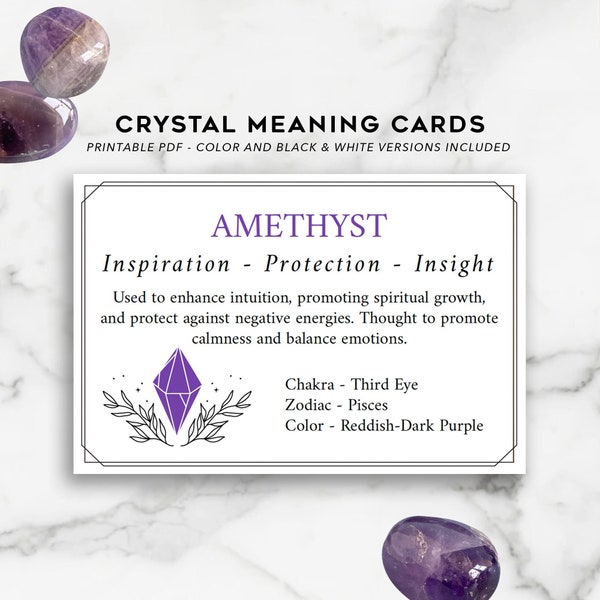 Amethyst Printable Cards PDF Instant Download Purple Crystal Healing Guide & Properties Real Crystal Gift Add On Metaphysical Crystals