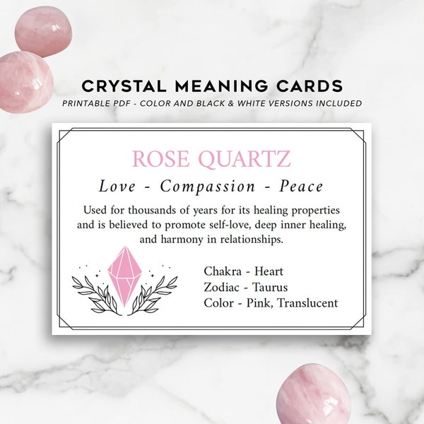 Rose Quartz Printable Cards PDF Instant Download Quartz Crystal Healing Guide & Properties Real Crystal Gift Add On Metaphysical Crystals