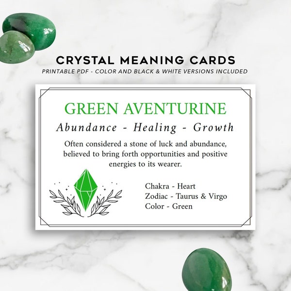 Green Aventurine Printable Cards PDF Instant Download Crystal Healing Guide & Properties Real Crystal Gift Add On Metaphysical Crystals