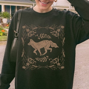 Cottagecore Fox Sweatshirt Forestcore Clothing Cottagecore Crewneck Oversized Cute Cozy Sweater Fall Crewneck Aesthetic Sweatshirt for Her