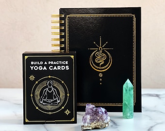 Lot de cartes de yoga et de carnet de séquences, cartes de yoga pour s'entraîner, cartes d'asanas, agenda de cours de yoga