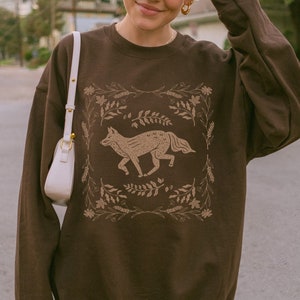 Cottagecore Fox Sweatshirt Forestcore Clothing Cottagecore Crewneck Oversized Cute Cozy Sweater Fall Crewneck Aesthetic Sweatshirt for Her