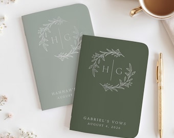Wedding Vow Books Set of 2 His and Her Vow Booklets Elegant Wedding Keepsakes Real Gold Foil Personalized Vows, VB004A