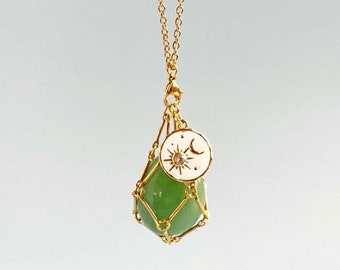 Crystal Holder Necklace Sun Moon Charm Interchangeable Crystal Necklace Holder Anniversary Gift for Her Bridesmaid Jewelry Pendant Necklace