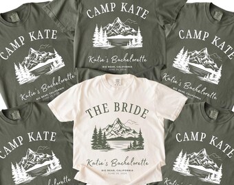 Custom Camp Bachelorette Shirts Mountain Wedding Bridal Party Tees Personalized Bach Bridesmaids Shirt Camp Bride Matching Girls Trip Tops