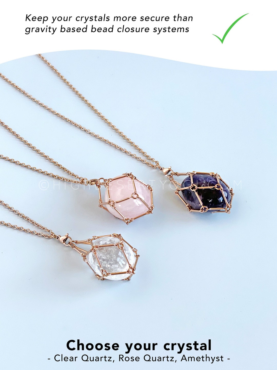 Crystal Holder Necklace Rosegold Interchangeable Crystal Necklace Holder Anniversary Gift for