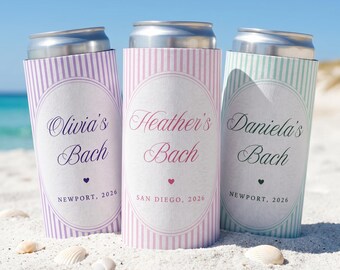 Custom Can Cooler Beach Bachelorette Favors, Bridal Party Bridesmaid Gifts, Girls Weekend Beer Hugger