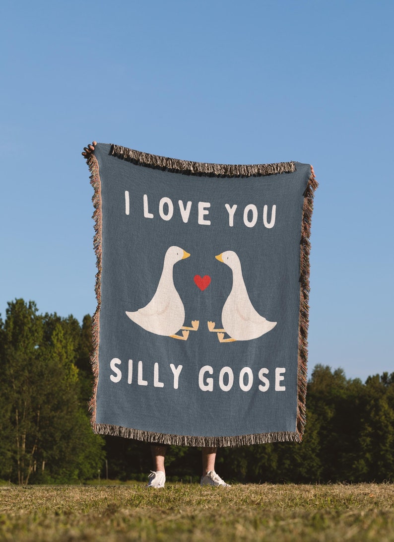 Silly Goose Woven Blanket 2nd Anniversary Blanket Funny Goose Gifts for Girlfriend Gift Idea for Boyfriend Gift Cotton Anniversary Wife Gift