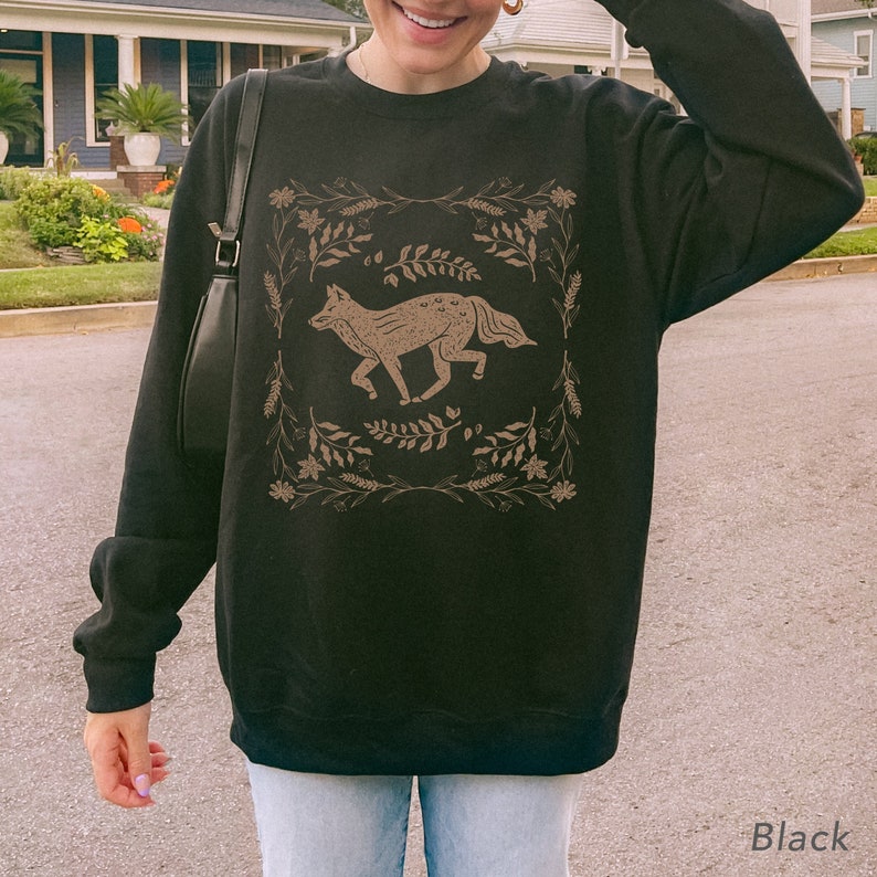 Cottagecore Fox Sweatshirt Forestcore Clothing Cottagecore Crewneck Oversized Cute Cozy Sweater Fall Crewneck Aesthetic Sweatshirt for Her