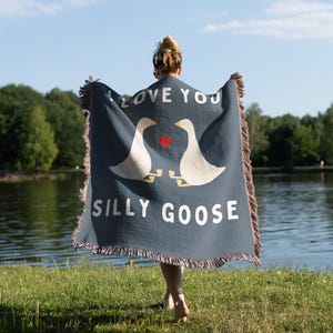 Silly Goose Woven Blanket 2nd Anniversary Blanket Funny Goose Gifts for Girlfriend Gift Idea for Boyfriend Gift Cotton Anniversary Wife Gift