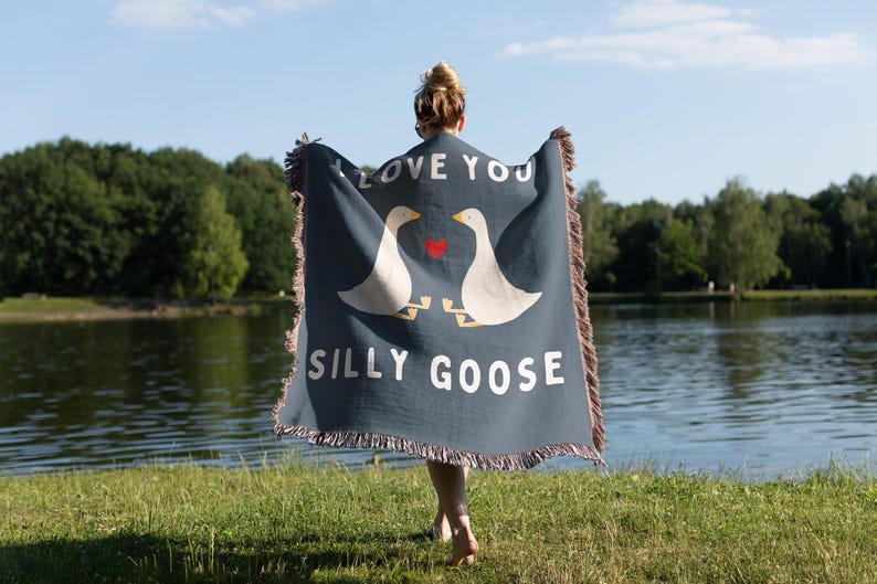 Silly Goose Woven Blanket 2nd Anniversary Blanket Funny Goose Gifts for Girlfriend Gift Idea for Boyfriend Gift Cotton Anniversary Wife Gift
