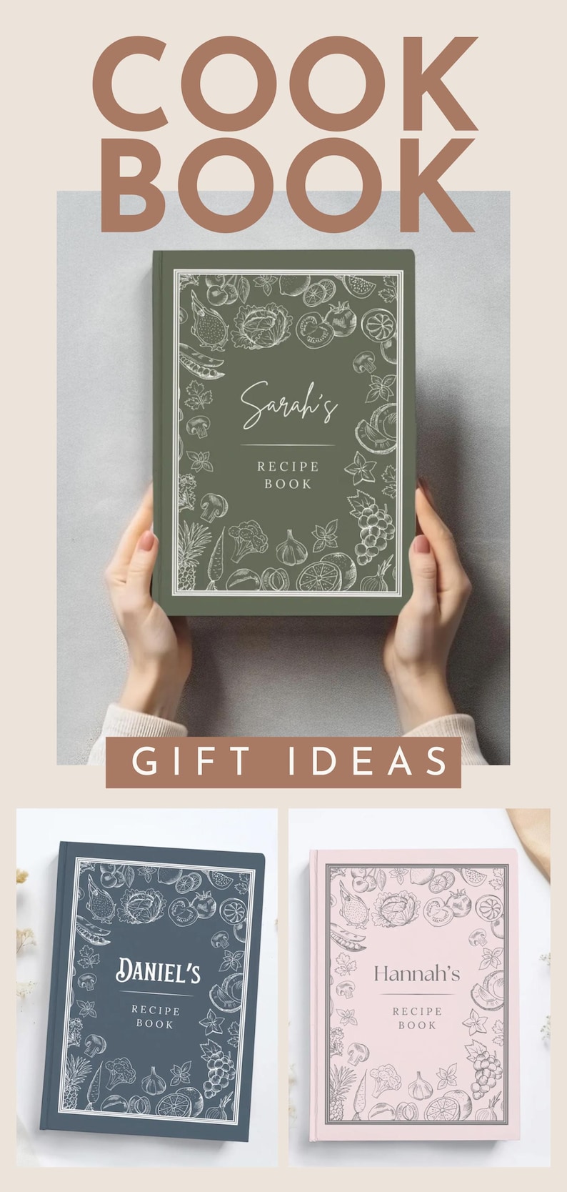 Custom Recipe Book Cookbook Wedding Gift Idea Cooking Gift for Her Moms Christmas Gift Personalized Journal Recipe Notebook Gifts for Chefs