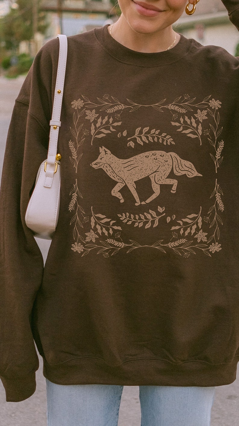 Cottagecore Fox Sweatshirt Forestcore Clothing Cottagecore Crewneck Oversized Cute Cozy Sweater Fall Crewneck Aesthetic Sweatshirt for Her