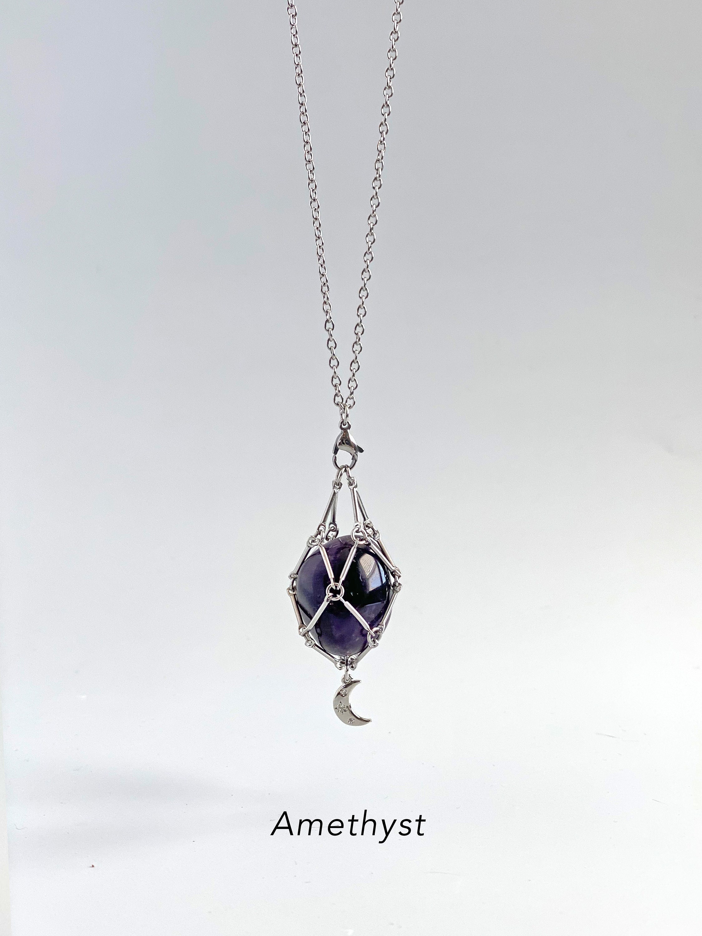 Crescent Moon Crystal Necklace Celestial Necklace Sister Necklace Best Friend Necklace Moon Charm Gift for Friend Amethyst Necklace Holder