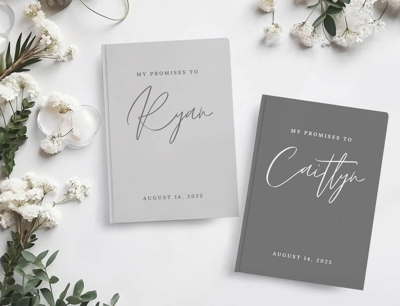 Custom Wedding Vow Book Set Wedding Vow Booklets Wedding Journal His Her Vows Bridal Shower Gift for Bride Modern Vow Books Set of 2