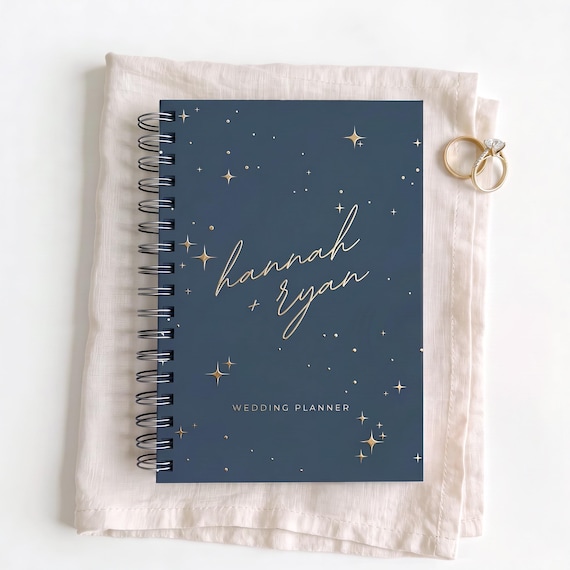Stars Wedding Planner Book Future Mrs Wedding Planning Engagement Gift for Bride, Real Gold Foil Bridal Planner, Night Sky Wedding Organizer