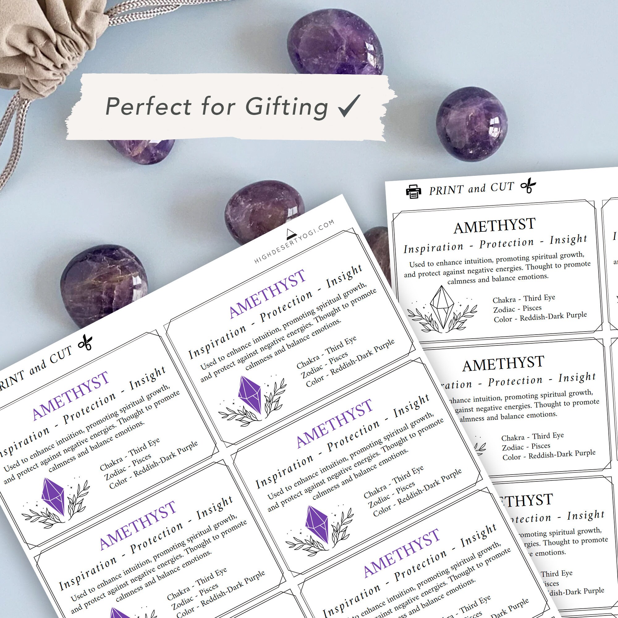 Amethyst Printable Cards PDF Instant Download Purple Crystal