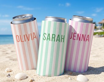 Custom Can Cooler Beach Bachelorette Favors, Bridal Party Bridesmaid Gifts, Girls Weekend Beer Hugger