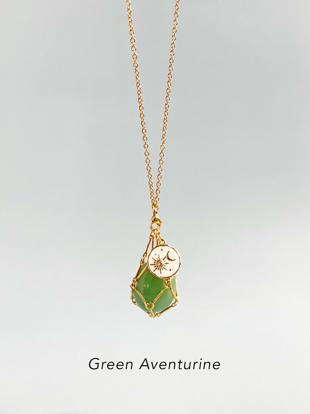 Crystal Holder Necklace Sun Moon Charm Interchangeable Crystal Necklace Holder Anniversary Gift