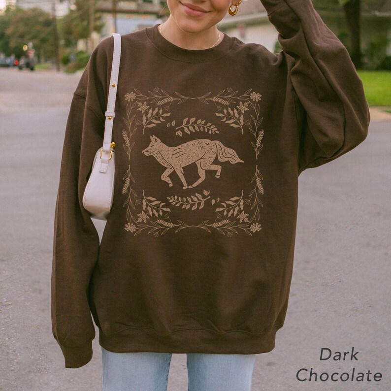 Cottagecore Fox Sweatshirt Forestcore Clothing Cottagecore Crewneck Oversized Cute Cozy Sweater Fall Crewneck Aesthetic Sweatshirt for Her