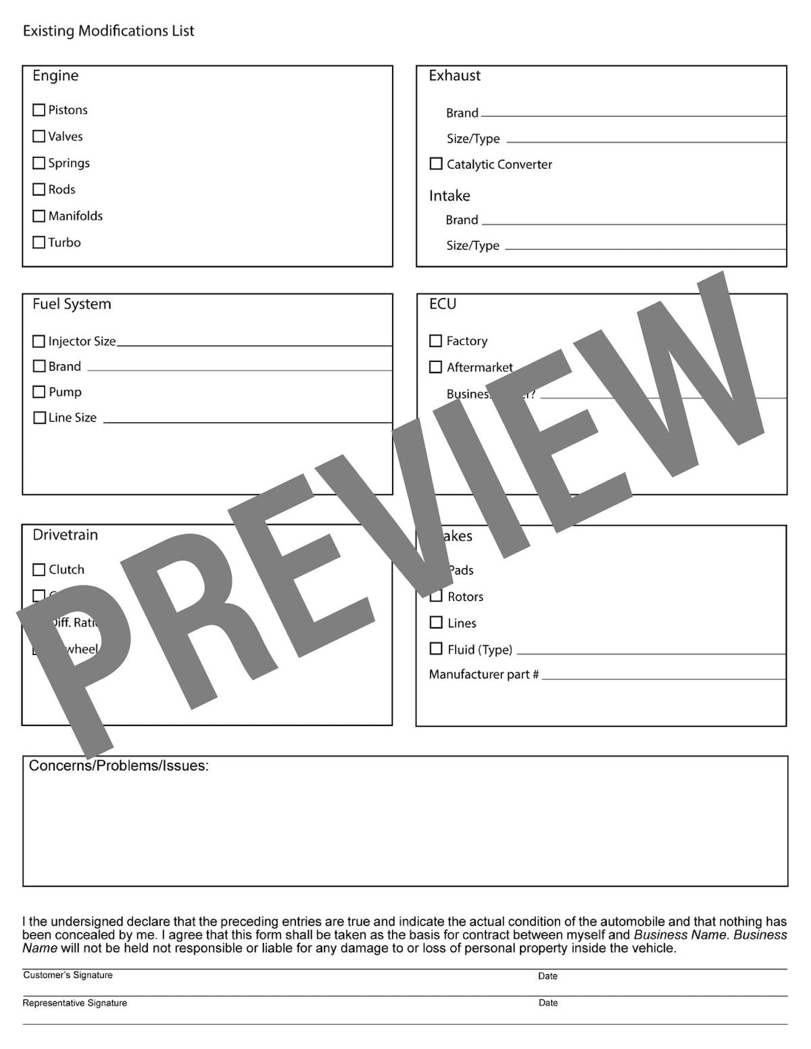 Customizable Customer Vehicle Intake Form • Digital Download Page 2 - Etsy