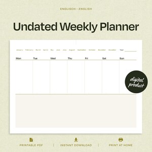 Planificador semanal sin fecha | Resumen semanal | Planificador digital A4 + Carta EE. UU.